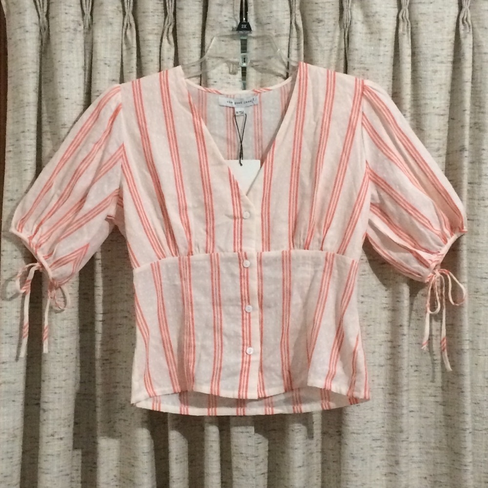 The Good Jane Lea Striped Button Front Top in Cantaloupe Stripe